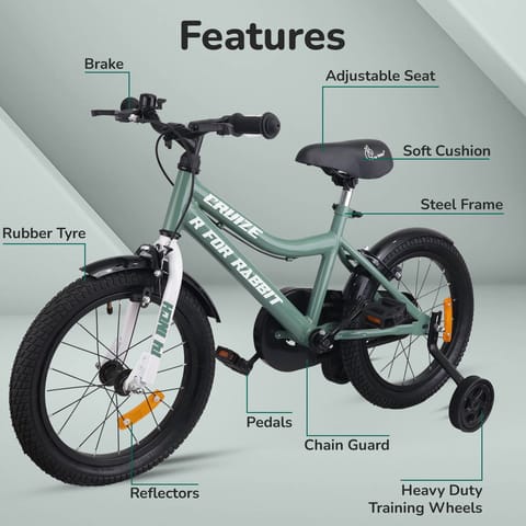 R for Rabbit Cruize Bicycle For Kids 14 Inch With 90% Plug N Play Installation Olive Green