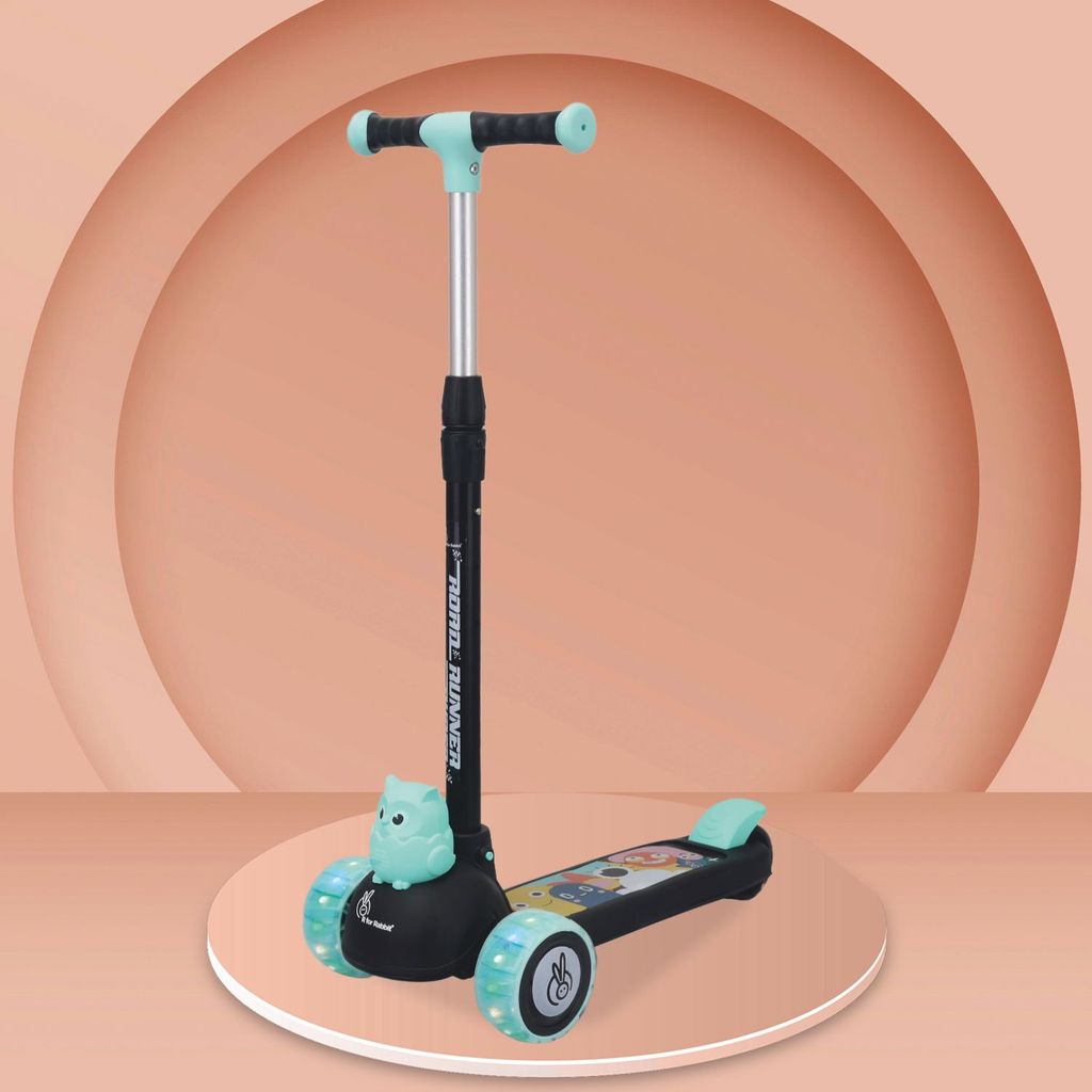 R for Rabbit Road Runner Ryder Kids Scooter - PU LED Wheels & Multi-Level Height Adjustment Black Blue