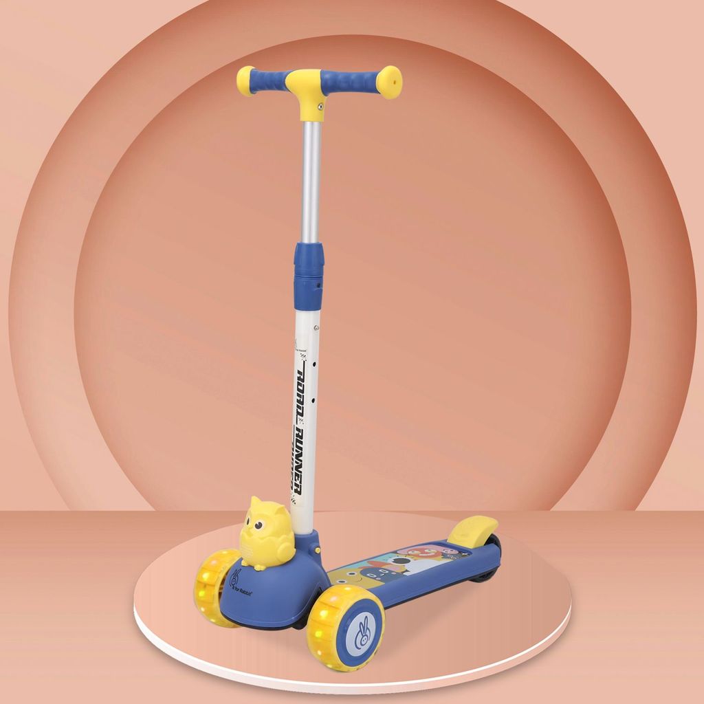 R for Rabbit Road Runner Ryder Kids Scooter - PU LED Wheels & Multi-Level Height Adjustment Blue Yellow