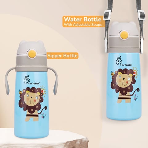 R for Rabbit Steebo Safari Stainless Steel Sipper Bottle For Kids Blue Lion
