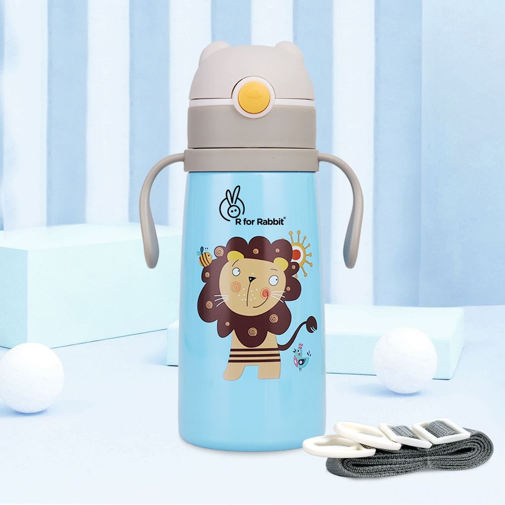 R for Rabbit Steebo Safari Stainless Steel Sipper Bottle For Kids Blue Lion