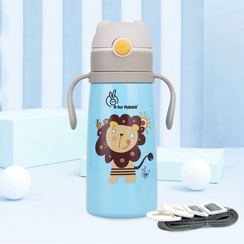R for Rabbit Steebo Safari Stainless Steel Sipper Bottle For Kids Blue Lion