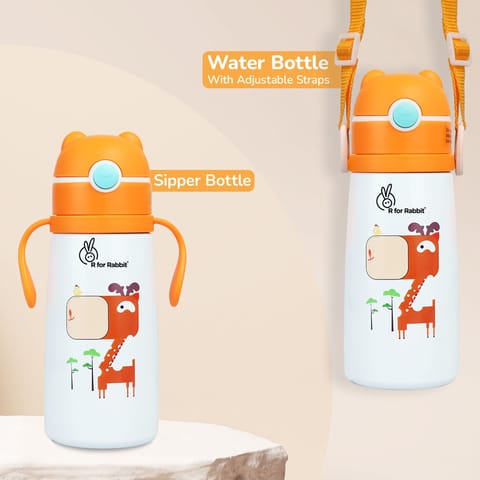 R for Rabbit Steebo Safari Stainless Steel Sipper Bottle For Kids Orange Giffy