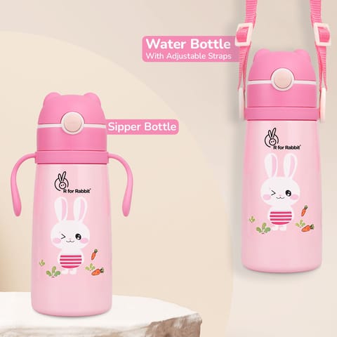 R for Rabbit Steebo Safari Stainless Steel Sipper Bottle For Kids Pink Bunny