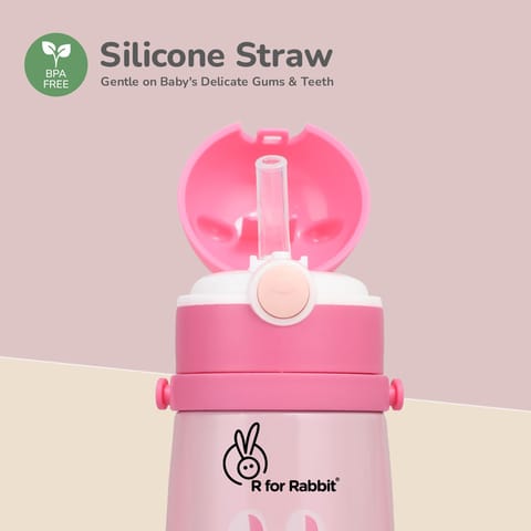 R for Rabbit Steebo Safari Stainless Steel Sipper Bottle For Kids Pink Bunny
