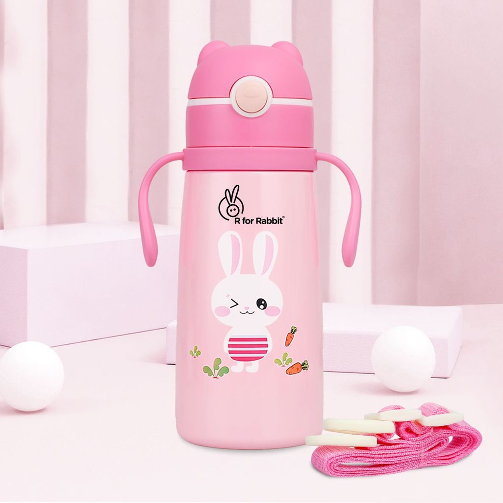 R for Rabbit Steebo Safari Stainless Steel Sipper Bottle For Kids Pink Bunny