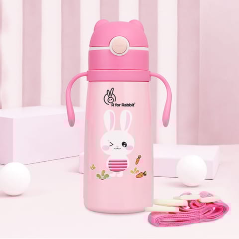 R for Rabbit Steebo Safari Stainless Steel Sipper Bottle For Kids Pink Bunny