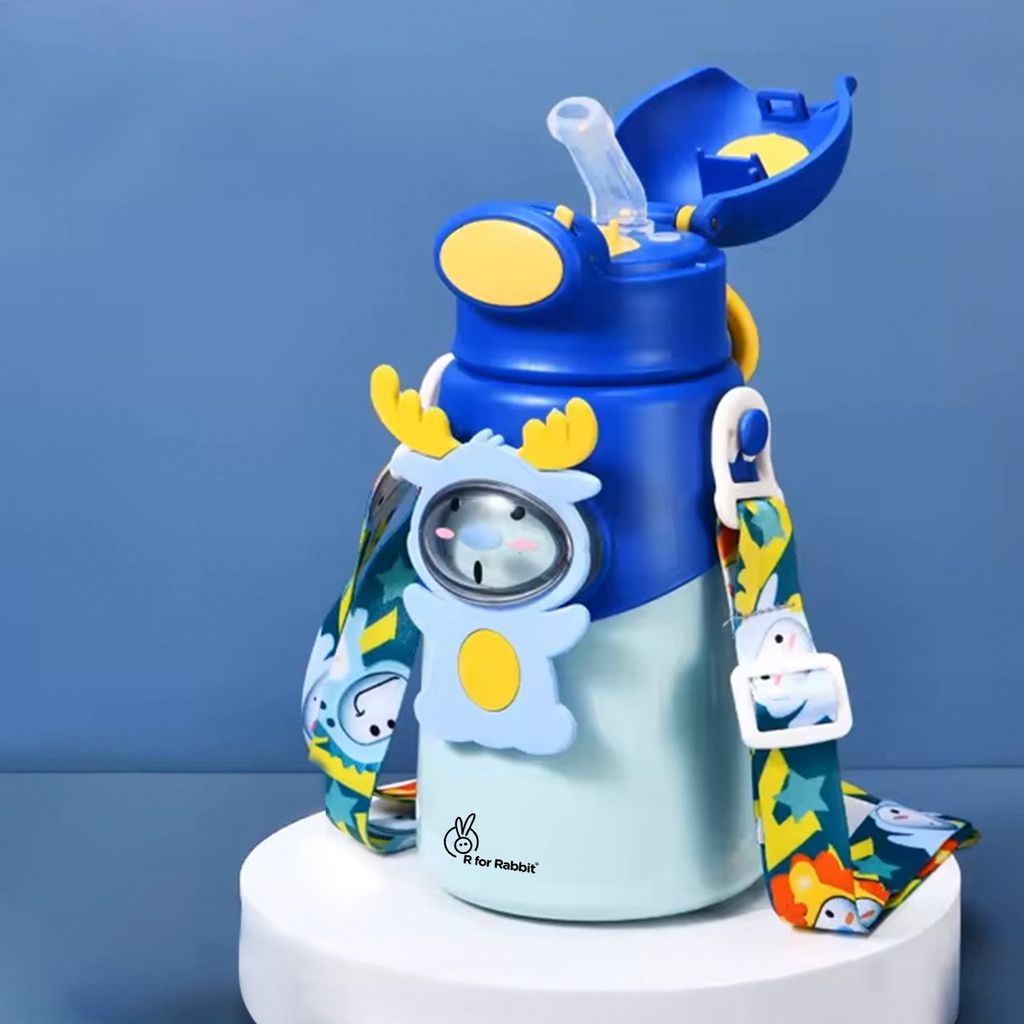 R for Rabbit Steebo Zoobie Stainless Steel Sipper Feeding Bottle For Kids Blue Deer
