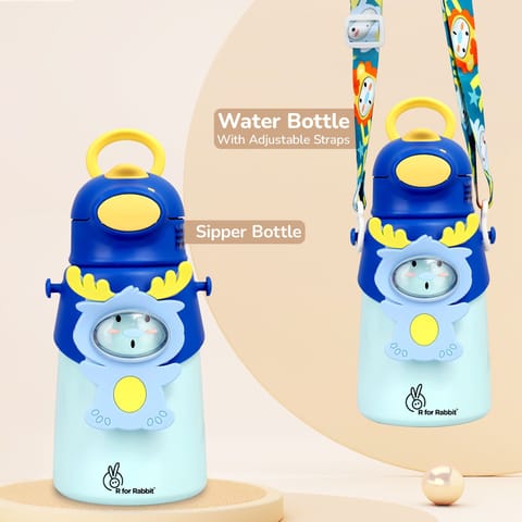 R for Rabbit Steebo Zoobie Stainless Steel Sipper Feeding Bottle For Kids Blue Deer