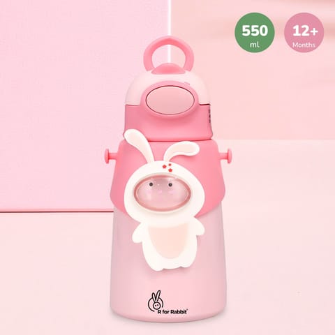 R for Rabbit Steebo Zoobie Stainless Steel Sipper Feeding Bottle For Kids Pink Bunny