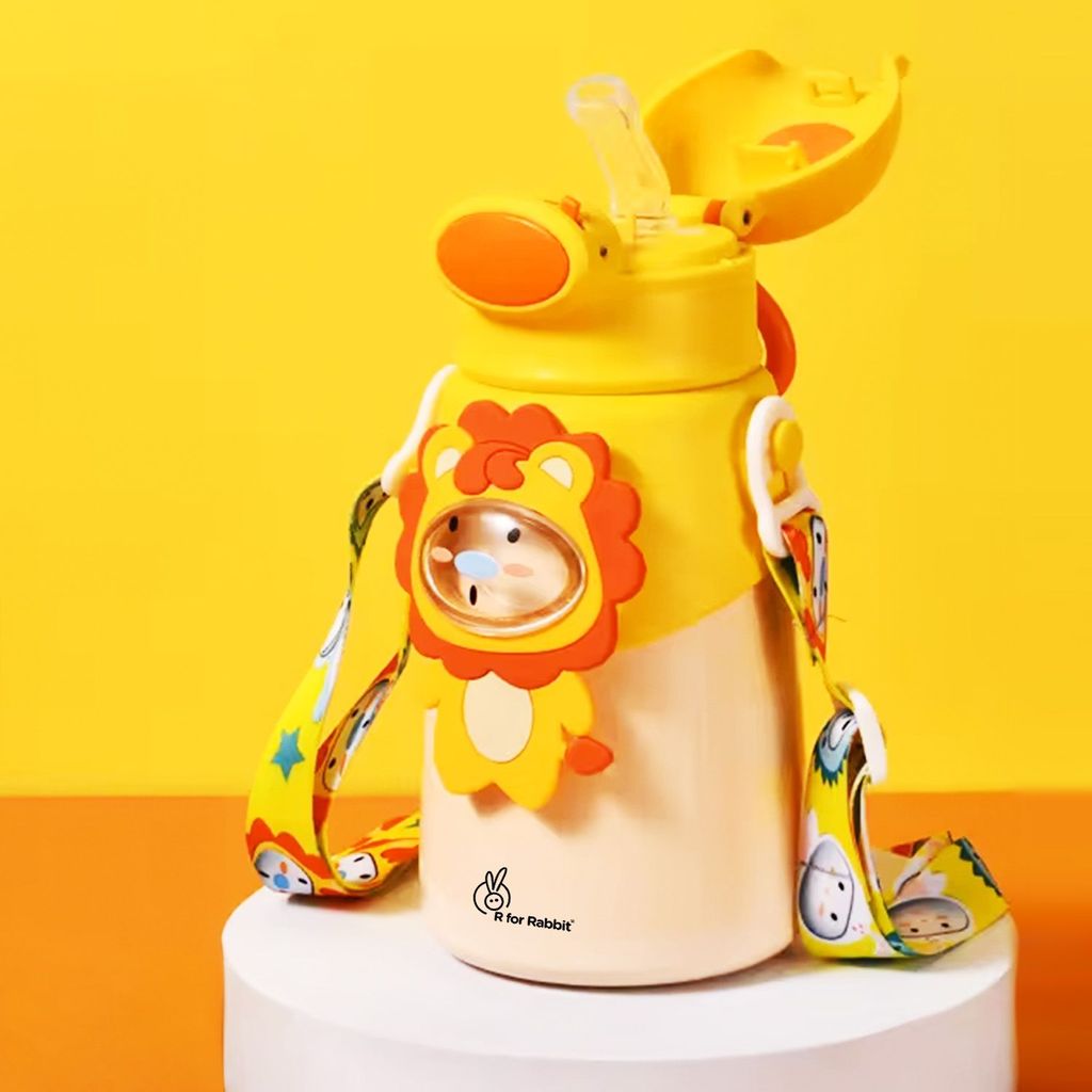 R for Rabbit Steebo Zoobie Stainless Steel Sipper Feeding Bottle For Kids Yellow Lion