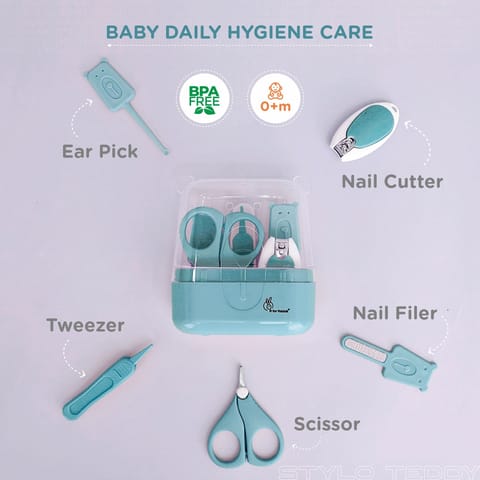Stylo Teddy Baby Manicure Set Nail Cutter & Nail Filer, Scissor, Tweezer, Ear Pick Blue