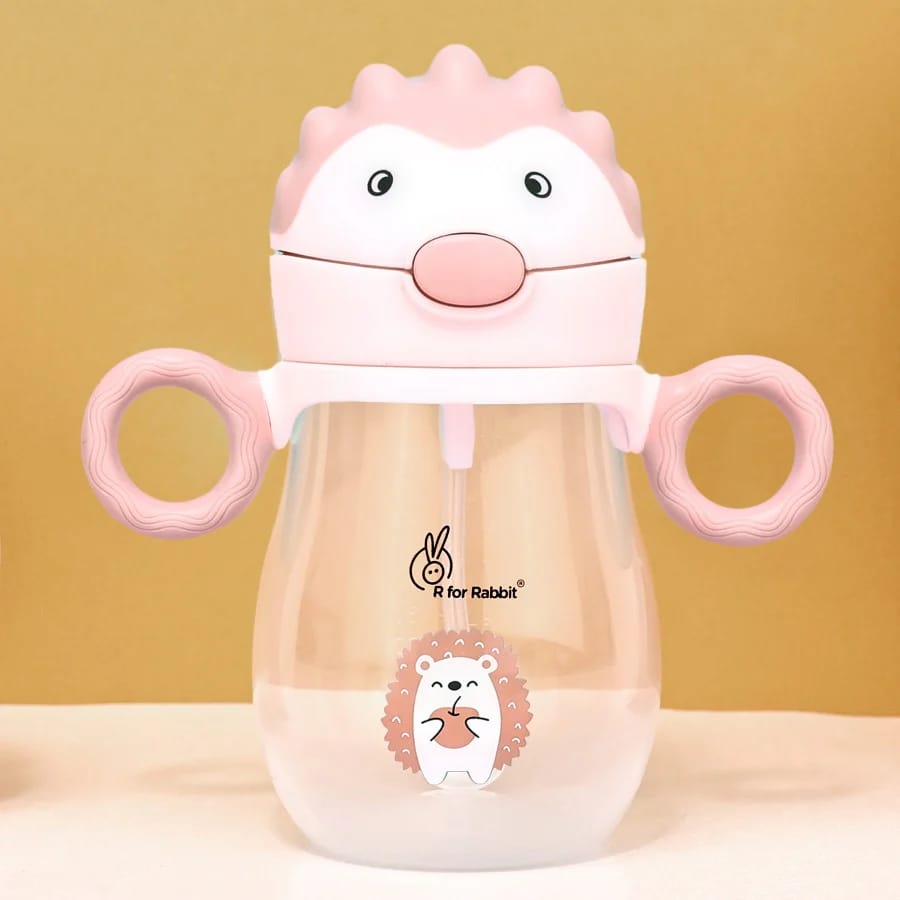 R for Rabbit Spikey Baby Straw Sipper Bottle With Soft Silicone Straw and Leak Proof, Peach Pink