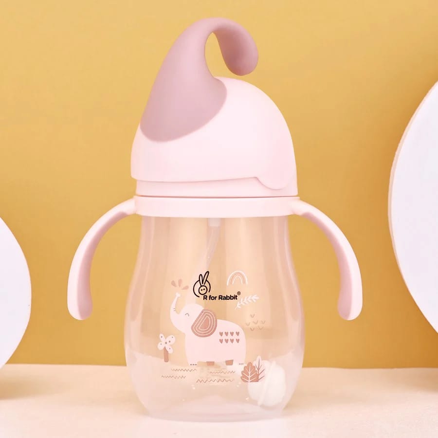 R for Rabbit Trunky Baby Straw Sipper Bottle With Safe BPA free PP Material,  Peach pink