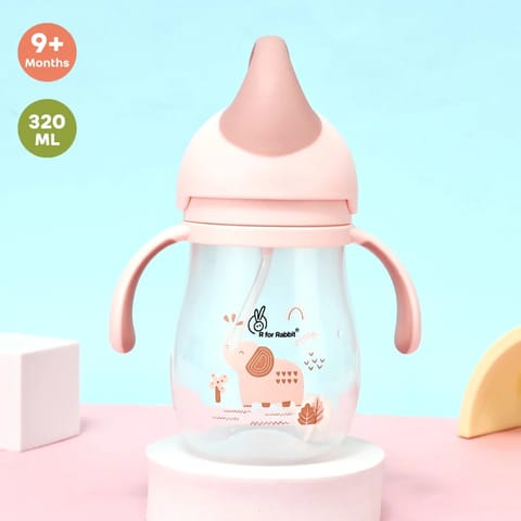 R for Rabbit Trunky Baby Straw Sipper Bottle With Safe BPA free PP Material,  Peach pink