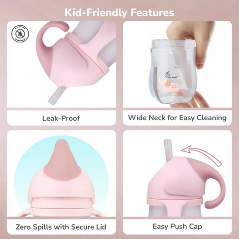 R for Rabbit Trunky Baby Straw Sipper Bottle With Safe BPA free PP Material,  Peach pink