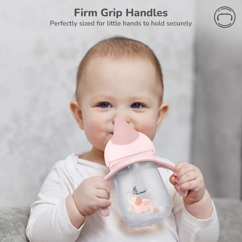 R for Rabbit Trunky Baby Straw Sipper Bottle With Safe BPA free PP Material,  Peach pink