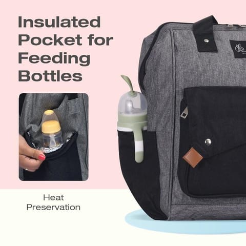 R For Rabbit Caramello Delight Smart Diaper Backpack Bag,Grey Black