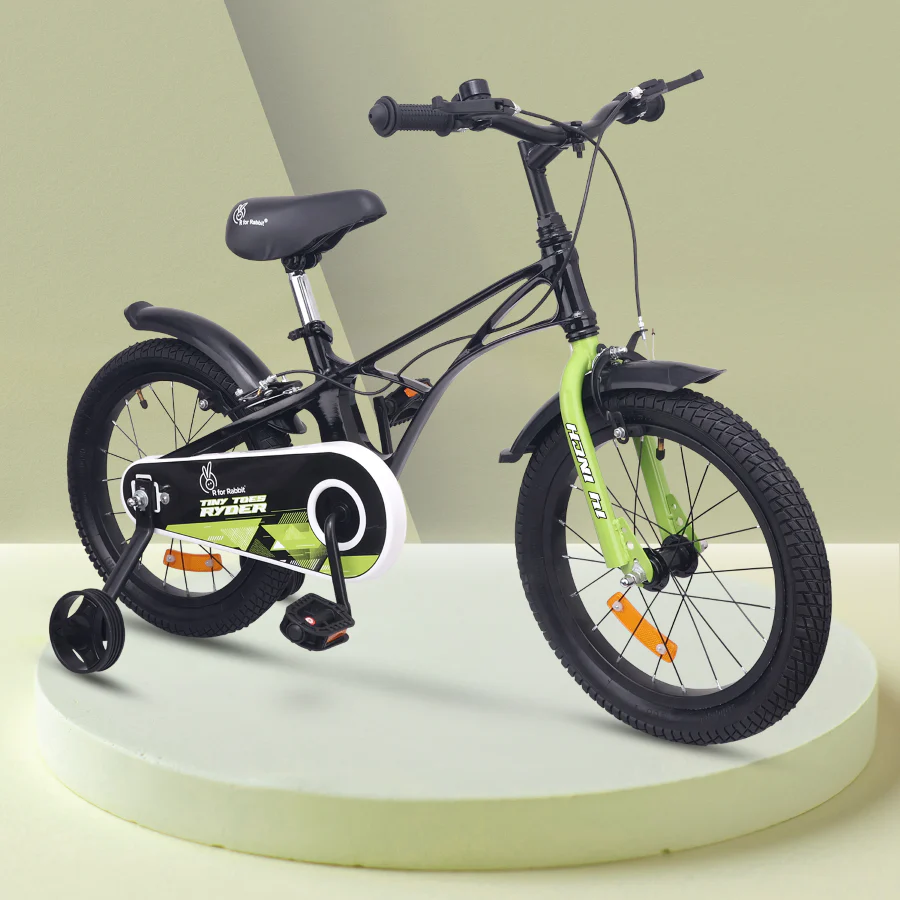 R For Rabbit Tiny Toes Ryder Bicycle For Kids 14 Inch 90% Plug N Play  Installation, Black Green