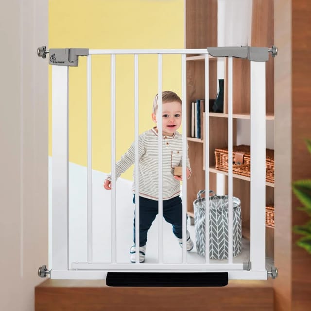 R For Rabbit Safeguard Baby Safety Gate for Kids with Two-Way Auto-Close, No-Drill, Retractable Design & Adjustable Lock, White