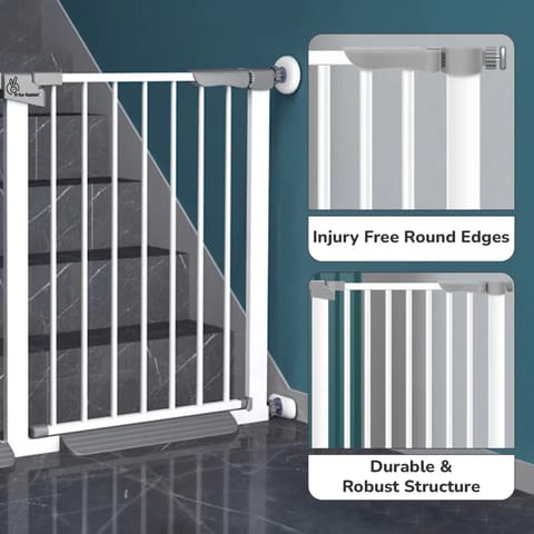 R For Rabbit Safeguard Baby Safety Gate for Kids with Two-Way Auto-Close, No-Drill, Retractable Design & Adjustable Lock, White