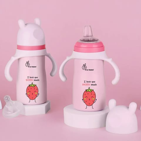 R For Rabbit Steebo Fusion Spout Cup Stainless Steel Bottle For Kids, Leak Proof, Pink