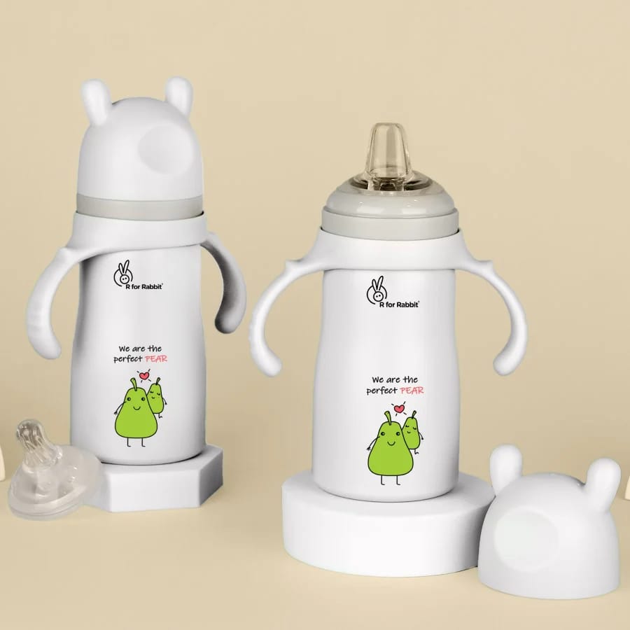 R For Rabbit Steebo Fusion Spout Cup Stainless Steel Bottle For Kids, Leak Proof, Beige-Pear