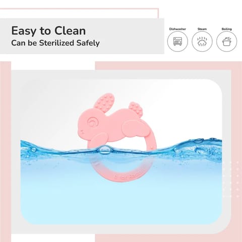 R For Rabbit Tiny Bites Zoobie Baby Silicone Teethers Pack of 1 Crocodile, Rabbit, and Elephant, Pink