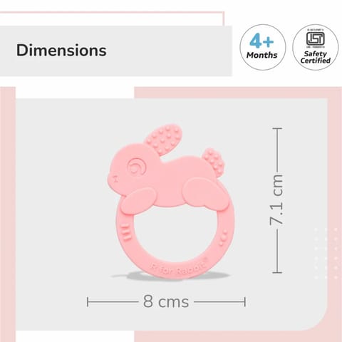 R For Rabbit Tiny Bites Zoobie Baby Silicone Teethers Pack of 1 Crocodile, Rabbit, and Elephant, Pink