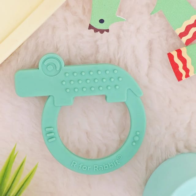 R For Rabbit Tiny Bites Zoobie Baby Silicone Teethers Pack of 1 Crocodile, Rabbit, and Elephant, Green
