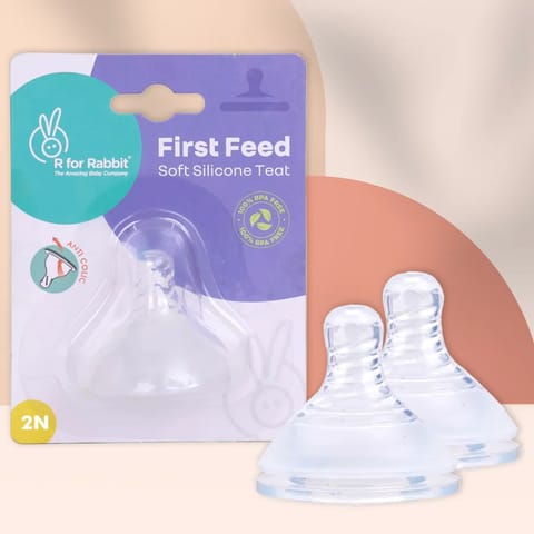 R For Rabbit First Feed Soft Silicone Teat for Glass Bottles, PP Bottles, and SS Bottles Pack of 2, Large