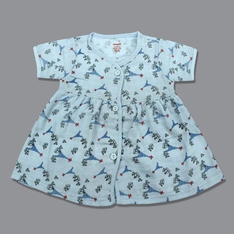 Baby Girl Organic cotton HalfSleeve Printed Button Frock  Blue