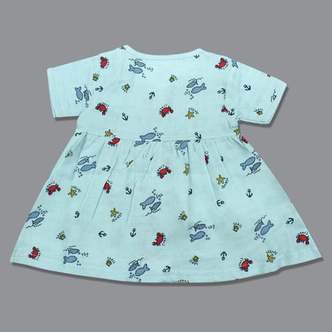 Baby Girl Organic cotton HalfSleeve Printed Button Frock - Light Green (New Born)