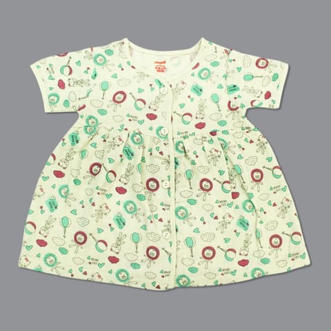 Baby Girl Organic cotton HalfSleeve Printed Button Frock - Light Yellow (New Born)