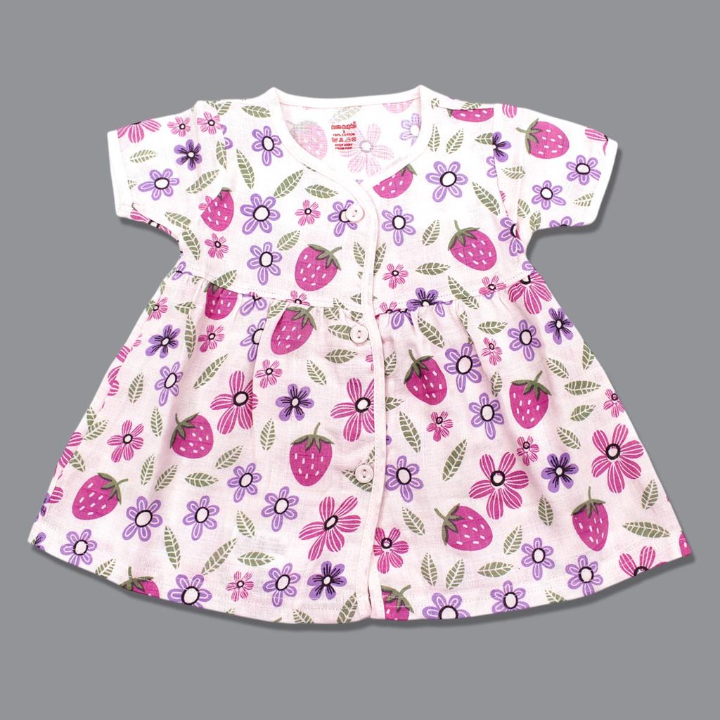 Baby Girl Organic cotton HalfSleeve Printed Button Frock - Pink (New Born)
