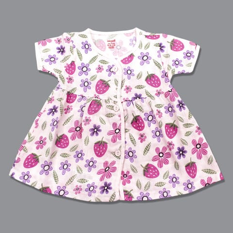 Baby Girl Organic cotton HalfSleeve Printed Button Frock - Pink (New Born)