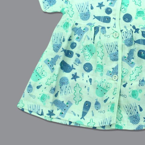 Baby Girl Organic cotton Sleeveles Printed Button Frock - Light Yellow (New Born)