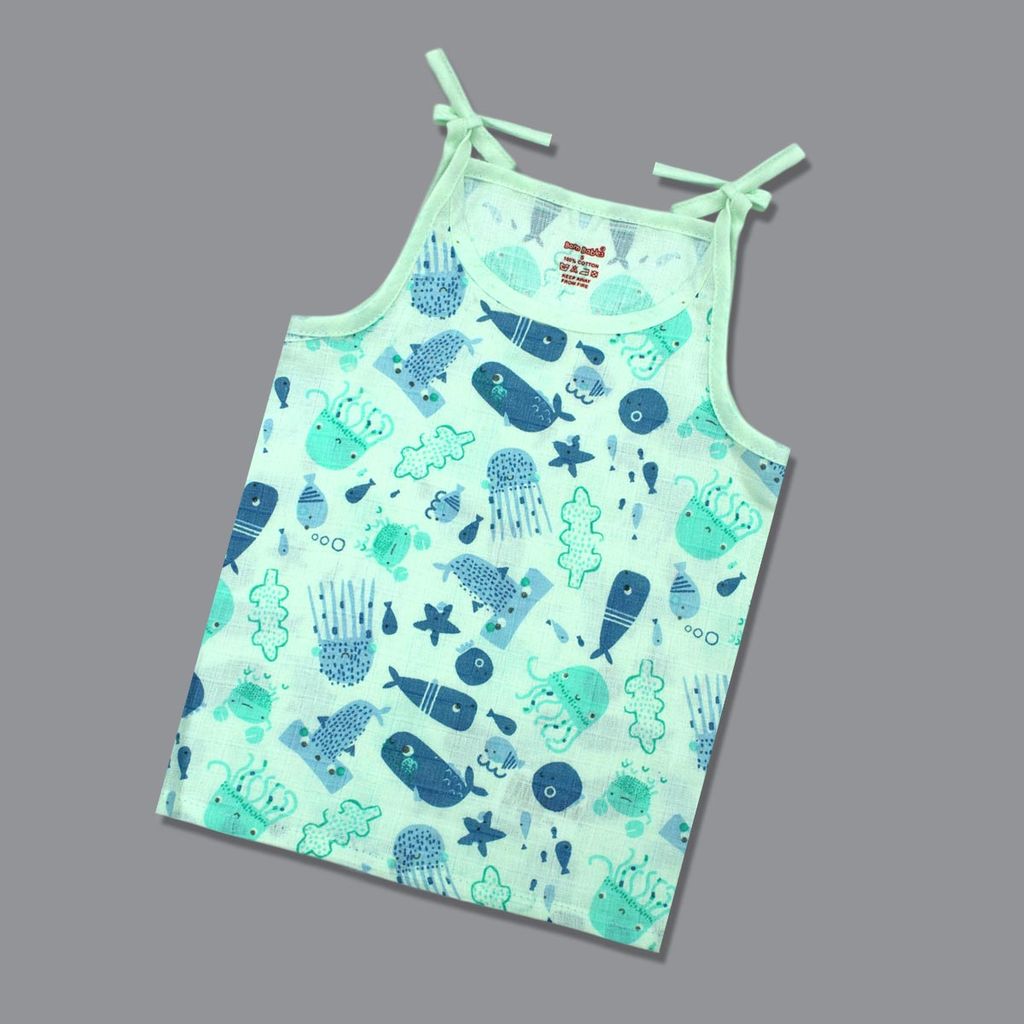 Born Babies Baby Boy & Baby Girl Organic cotton Printed Sleeveless Knotted Jabla - Light Green (New Born)