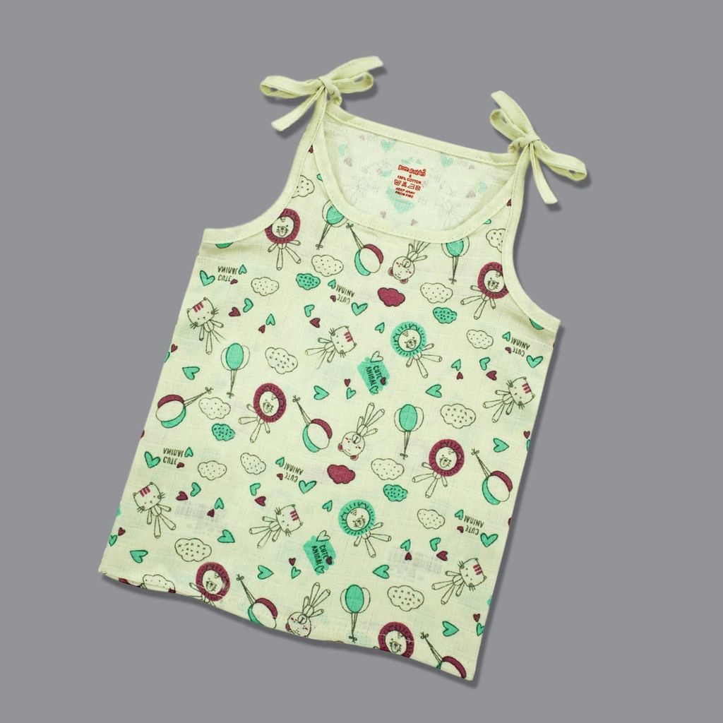 Born Babies Baby Boy & Baby Girl Organic cotton Printed Sleeveless Knotted Jabla - Light Yellow (New Born)