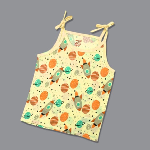 Born Babies Baby Boy & Baby Girl Organic cotton Printed Sleeveless Knotted Jabla - Yellow (New Born)
