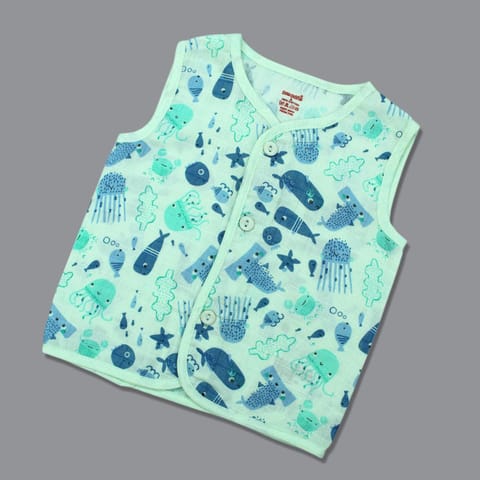 Born Babies Baby Boy & Baby Girl Organic cotton Printed Sleeveless Front Open Button Jablas - Light Green (New Born)