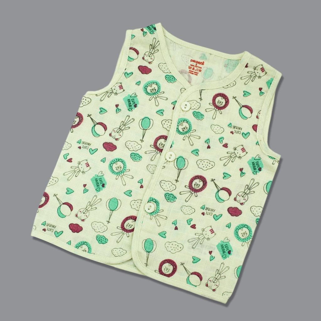 Born Babies Baby Boy & Baby Girl Organic cotton Printed Sleeveless Front Open Button Jablas-Light Yellow (New Born)