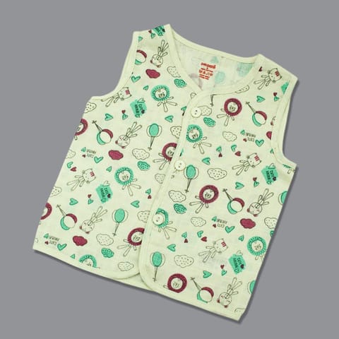 Born Babies Baby Boy & Baby Girl Organic cotton Printed Sleeveless Front Open Button Jablas-Light Yellow (New Born)