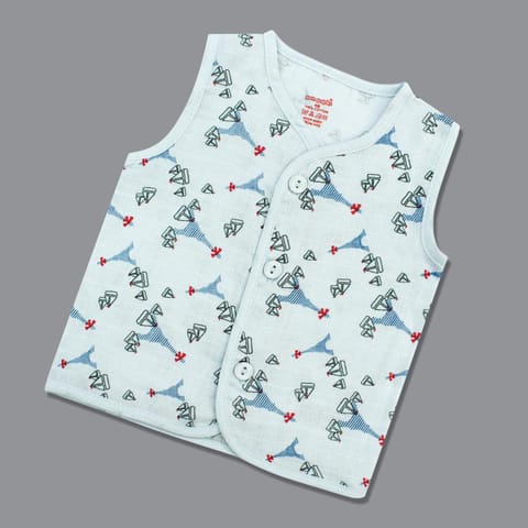 Born Babies Baby Boy & Baby Girl Organic cotton Printed Sleeveless Front Open Button Jablas-Light Blue (New Born)