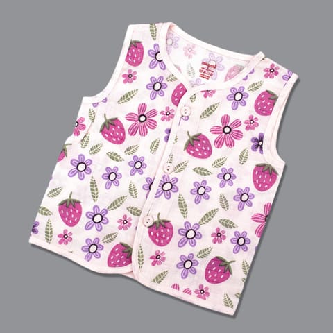 Born Babies Baby Boy & Baby Girl Organic cotton Printed Sleeveless Front Open Button Jablas-Pink (New Born)