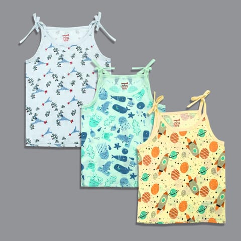 Born Babies Baby Boy & Baby Girl Organic cotton Printed Sleeveless Knotted Jabla (Pack Of 3) - (New BORN)
