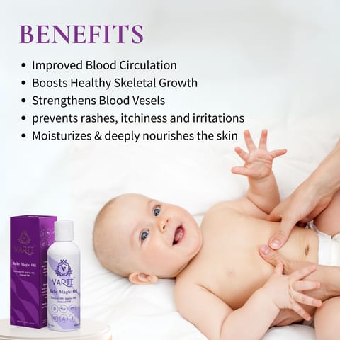 Varti Organic Baby Body Massage Oil100ml, 2x Faster Physical Growth for Stronger Bones and Muscles, Ayurvedic & 100% Chemical Free, Coconut, Almond, Neem & Turmeric, Moisturizing, Tested & Safe for Sensitive Skin - 100ml (Pack of 2)