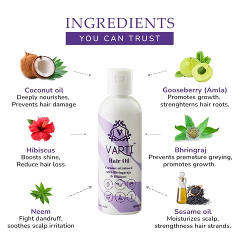 Varti Organic Hair Oil 100ml, Bhringraj & Hibiscus for Healthy Hair Growth & Thickness, Helps in New Hair Growth, Control Hair Fall & Split End, Effective on Dandruff, Women, Girls & Men All age "Combo Pack Of 2"