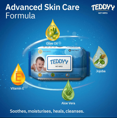 TEDDYY Baby Wet Wipes With Lid 72s (Pack of 1)