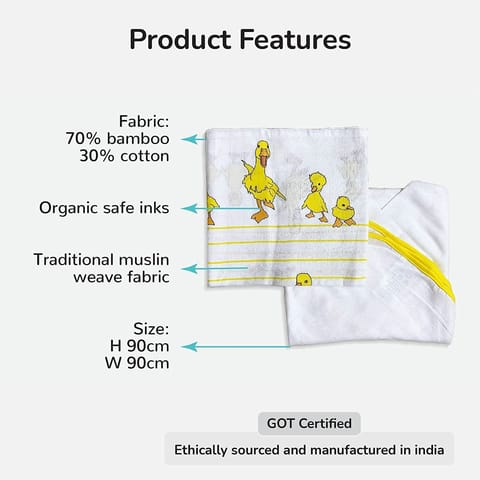 TinyLane 100% Organic Bamboo Cotton Muslin Baby Swaddle Wrappers Duck & Classic White Print Pack of 2 - Multicolor